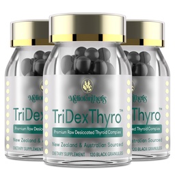 Thyroid Supplement – TriDexThyro™ Raw Desiccated Thyroid Complex 375 mg with Bovine, Porcine & Ovine –180 Capsules for Women and Men（3 Pack）