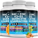 NEW AGE NAC Supplement N-Acetyl Cysteine- with Vitamin D3, K2, Zinc, Quercetin, Triphala, Sarracenia Purpurea, Elderberry, Holy Basil, Bee Propolis, Bromelain, L-Lysine - 180 Count