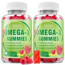Omega 3 Gummies for Kids & Adults, DHA EPA Omega 3 Supplement for Women & Men Vitamins Omega-3 Fatty Acids 1000mg Support Eye & Brain Health, Sugar-Free/Vegan/Organic, Raspberry Flavor 120 Count