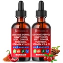 Cayenne Pepper Supplement Liquid Drops + Hawthorn Berry, Vitamin D3 K2 Beet Root Powder, Ceylon Cinnamon, Turmeric Curcumin, Organic Panax Ginseng - 4oz