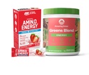 Amazing Grass Bundle: Optimum Nutrition Amino Energy Plus Electrolytes Stick Packs Strawberry Burst, 7 Count Greens Superfood Energy: Watermelon with Plant Based Caffeine 30 Servings