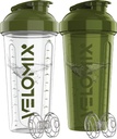 VELOMIX -2 Pack- 28 oz Protein Shaker Bottles for Protein Mixes - 2x Wire Whisk | Leak Proof Shaker Cups for Protein Shakes and Pre Workout | Protein Shaker Bottle Pack (Forest Green)