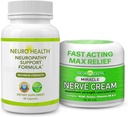 Neuro Health Nerve Support Formula with B Vitamins & Alpha Lipoic Acid 600mg & Miracle Nerve Cream for Neuropathy - Maximum Strength Turmeric & Arnica Blend for Comprehensive Neuropathy Support Combo
