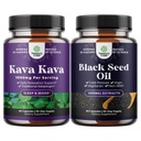 Bundle of Kava Kava Root Extract Supplement 1000mg - Fast Acting Herbal with Kavalactones for Balanced Mood and Vegan Black Seed Oil Capsules - Cold Pressed Nigella Sativa Black Cumin Seed Oil