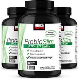 Force Factor ProbioSlim Extra Strength Probiotic Supplement for Women and Men with 30 Billion CFUs and Green Tea Extract for Gut Health Support, Bloating and Gas Relief, 360 Capsules, Pack of 3