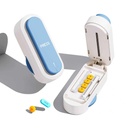 Pill Cutter Splitter for Small and Tiny Larger Pills. |ONE Button Easy Push Accurately Cuts Multiple Pills at Once. Sharp Blade with Safety Guard. Non-Slip Silicone Edge (Blue)