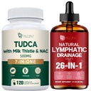 Migcopat 26-in-1 Liposomal Lymphatic Drainage Drops, Strawberry Flavor, 2 fl oz 7-in-One TUDCA Supplement, 3650mg, 120 Capsules
