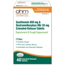 Ohm Guaifenesin 600 mg Extended Release Tablets, Dextromethorphan HBr 30 mg - Expectorant & Cough Suppressant, Loosens Mucus, Controls Cough for Immediate and Extended Relief - 40 Tablets