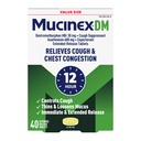 Mucinex DM 12Hr Chest Congestion & Cough Medicine For Adults, Cold And Cough Medicine for Excess Mucus Relief, 600 mg Guaifenesin & 30 mg Dextromethorphan HBr, 40 Bi-Layer Tablets