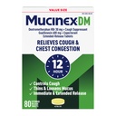 Mucinex DM 12Hr Chest Congestion & Cough Medicine for Adults, Cold and Cough Medicine for Excess Mucus Relief, 600 mg Guaifenesin & 30 mg Dextromethorphan HBr, 80 Bi-Layer Tablets