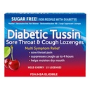 Diabetic Tussin Sugar Free Sore Throat & Cough Drops, Wild Cherry, 15 Count, Sodium-Free Lozenges with Soothing Liquid Center