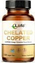 LIIFE Albion Chelated Copper 2.5mg, Copper Supplements | Supporting Red Blood Cells, Collagen, and Energy Production, 120 Veggie Capsules