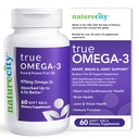 NatureCity True-Omega-3 975mg Omega-3 Fish Oil Supplements with Enhanced Absorption from AquaCelle for Heart, Brain & Joint Support (60 SoftGels) Burpless Fish Oil Pills