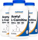 Nutricost Acetyl L-Carnitine 500mg, 180 Capsules - Non-GMO and Gluten Free (3 Bottles)