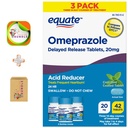 Equate Omeprazole Delayed Release Coated Tablets 20 mg, Cool Mint Flavor, 42 Count - Effective Heartburn Relief with a Refreshing Mint Taste + Create Sticker