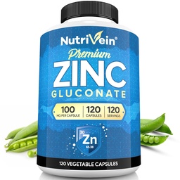 Nutrivein Premium Zinc Gluconate 100mg - 120 Κάψουλες: Υψηλής Απορρόφησης Συμπληρώματα Γλυκονικού ψευδαργύρου για το Well-Baying - Βασικά στοιχεία για την ευεξία