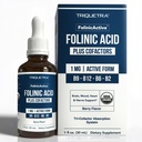 FolinicActive™ Organic Folinic Acid Liquid Drops for Brain, Heart, Nerve & Mood Support - 1700 mcg with B12, B6 & Riboflavin B2 - Tri-Cofactor Absorption System -Berry Flavor Drops, 1fl oz-60 Servings