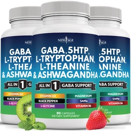 NEW AGE GABA 750mg 5 HTP 200mg L Tryptophan 500mg L Theanine 200mg Ashwagandha SAM-e L-Glycine - Vitamins for Women and Men with 5-HTP (5-Hydroxytryptophan) - 270 Count