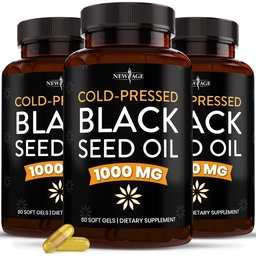 NEW AGE Black Seed Oil Softgel Κάψουλες - Premium κρύο-Pressed Nigella Sativa Παραγωγή καθαρού μαύρου Cumin Seed Oil - Μη ΓΤΟ & χορτοφάγων 90 Count (Pack of 3)