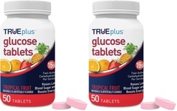 TRUEplus® Glucose Tablets, Tropical Fruit Flavor - 50ct Bottle (Pack of 2)