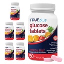 TRUEplus Glucose Tablets, Chewable, Tropical Fruit Flavor, 15g Fast-Acting Carbohydrates, Fat Free, Gluten Free, Boost Energy, 50 Count, 6 Bottles