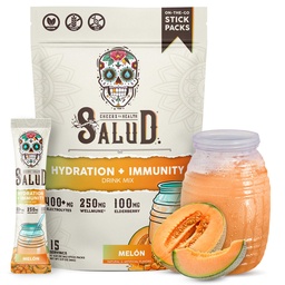 Salud 2-in-1 Hydration Packets + Immunity Electrolytes Powder, Melón - Agua Fresca Drink Mix, Elderberry, Dairy & Soy Free, Non-GMO, Gluten Free, Vegan, Low Calorie, 1g Sugar (15 Servings)