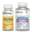 SOLARAY Vitamin E 1000 IU and Women’s Liposomal Multivitamin Bundle - d Alpha Tocopheral and Enhanced Absorption, High Potency Multivitamin for Women Iron - Skin, Heart, Bone Support - 60 Servings