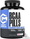 Crazy Muscle BCAA Χάπια με το τέλειο 2: 1: 1 Λόγος της διακλαδισμένης αλυσίδας Amino Acids Συμπλήρωμα, 1000mg BCAAs ανά χάπι (καλύτερα από κάψουλες), 120 δισκία