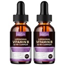 2 Pack 22-in-1 Liposomal Vitamin B Complex Liquid Drops,B1,B2,B3,B5,B6,B12 Methylcobalamin,Vitamin C,D3,K2,Riboflavin, Biotin, Pantothenic Acid, Immune & Energy Metabolism, Max Absorption