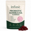 Infuse Probiotic Kombucha Gummies, Postbiotic Daily Wellness Supplement, Slippery Elm & Dandelion Root, Gut Health Support, Natural Raspberry Flavor