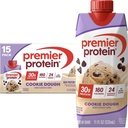 Premier Protein Shake, Cookie Dough, 30g Protein 1g Sugar 24 Vitamins Minerals Nutrients to Support Immune Health, 11 fl oz (Pack of 18)