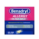 Benadryl Liqui-Gels Antihistamine Allergy Medicine & Cold Symptom Relief, Dye-Free Liquid Gels with 25 mg of Diphenhydramine HCl for Symptoms Such As Runny Nose, Sneezing & More, 24 ct