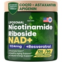 NAD+ Supplement, Nicotinamide Riboside Resveratrol 1124mg, Quercetin, Premium NAD+ Supplement for Cellular Energy & Healthy Aging Support, NMN Alternative for Women & Men - 120 Capsules