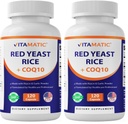 Vitamatic Citrinin-Free Red Yeast Rice 1200 mg. Capsules with CoQ10 100mg, Flush Free Niacin 100mg, & Garlic Powder 20mg - 120 Veg Capsules (Pack of 2)