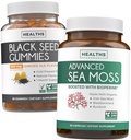 Black Seed Oil Gummies & Sea Moss (1-Month Supply) - Mineral-Rich Duo - Black Seed Oil Gummies Ginger Ale Flavor Cold-Pressed Nigella Sativa & Advanced Organic Irish Sea Moss with BioPerine (60 Caps)