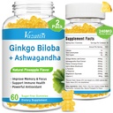 240MG Ginkgo Biloba Gummies | 120 Gummies | Improve Mood and Focus, Brain Health| Pineapple Flavor | Vegan, Non-GMO, Gluten Free Supplement