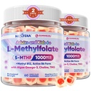 L-Methylfolate 1000 mcg + Methyl B12 Gummies for Kids & Adults - Active 5-MTHF, w/Omega-3 DHA & EPA(3:1), Choline & TMG, B6, Supports MTHFR Gene, Brain, Energy & Methylation, Sugar free, 120 Cts