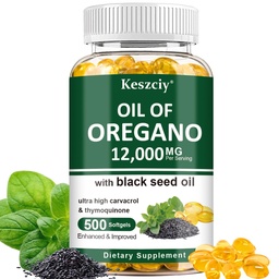 500 Softgels Oil of Oregano with Black Seed Oil, 2 in 1 Oregano Supplement for Immune Health, Retains High Concentrated Carvacrol & Thymoquinone, Non-GMO, 1 Pack