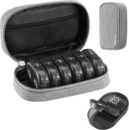 Serfeymi Weekly Travel Pill Organizer 2 Times A Day AM PM Αναβάθμιση Black Pill Box 7 Day with Portable Zipper Canvas Pill Case, Medicine Organizer for Pills, Vitamins, Συμπληρώματα, Fish Oils - Γκρι 01
