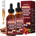 2PCS Berberine Drops with Ceylon Cinnamon Liquid Supplement - Chromium, Bitter Melon, Turmeric, Glucomannan & Moringa - Metabolism, Digestive & Immune Health Support for Adults, 4 FL OZ