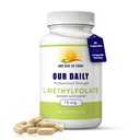 Our Daily Vites, L-Methylfolate 15mg – Active 5-MTHF Methylated Folate Supplement for Women & Men – Methyl Folate for Brain Health, Focus & Mood Support – Gluten Free, Non-GMO–90 Capsules, 90 Servings