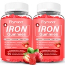 2 Pack Iron Gummies for Men and Women, Energize, Combat Fatigue, Support Anemia Recovery. Packed with Iron, Folate, Vitamin C, in Vegan Strawberry Flavor, 120 Gummies