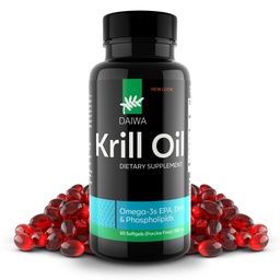 Daiwa Krill Oil 1000mg Softgels - EPA DHA Omega 3 συμπλήρωμα πετρελαίου κριλ Ανταρκτικής με Ασταξανθίνη - Φυσική λύση για την κοινή, την υποστήριξη του εγκεφάλου και την υγεία της καρδιάς - 60/ct