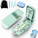 4-in-1 Pill Cutter Splitter for Small Pills, Cuts 1/2 1/3 and 1/4 Portions | Tablet Crusher with One-Touch Grinder, Hidden Safety Lock for Seniors and Pets, Portable Kit with Tweezers, Brush and Bag.