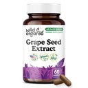Wild & Organic Grape Seed Extract Capsules - Antioxidant Support - Grapeseed Extract 400 mg - 95% Polyphenols - 2 Month Supply - 60 Vegan Capsules - Non-GMO
