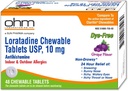 Ohm Loratadine 10mg, Chewable Tablets, Non-Drowsy Antihistamine for Indoor & Outdoor Allergies | Grape Flavor, Dye-Free, Allergy Relief (Large, 48, Count)
