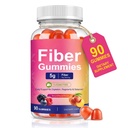 Prebiotic Fiber Gummies for Adults 90 Count, Sugar Free 5g Fiber Supplement | with B Vitamins for Digestive Health, Gut Health & Regularity Support, Mixed Berry & Peach Flavor, Non-GMO Vegan Gluten-Free
