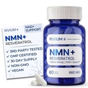NMN & Resveratrol Supplement – NAD+ Support Capsules for Cellular Energy, Longevity & Everyday Wellness – 60 Vegan Capsules, Non-GMO