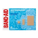 BAND-AID Brand Clear Waterproof Adhesive Bandages, Assorted Sizes, 60 Count | 100% Waterproof Protection, Sterile Wound Care for Minor Cuts, Scrapes & Burns, First Aid Kit Essential, Clear Design