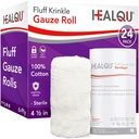 HEALQU Kerlix Type Gauze Bandage Rolls - 4 ½ in x 4.1 Yds, 6 Ply - 24 Single Sterile Pocuhes - Extra Absorbency, Latex Free, Hospital Grade Cotton Krinkle Fluff Bandage Wrap - Wound Care & First Aid